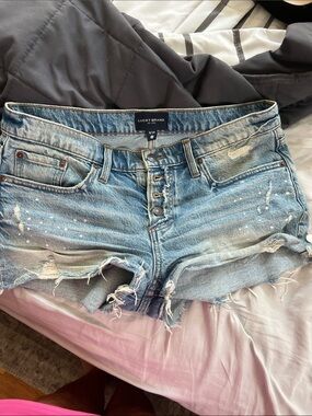 Lucky Brand Light Blue Distressed Button-Fly Denim Shorts